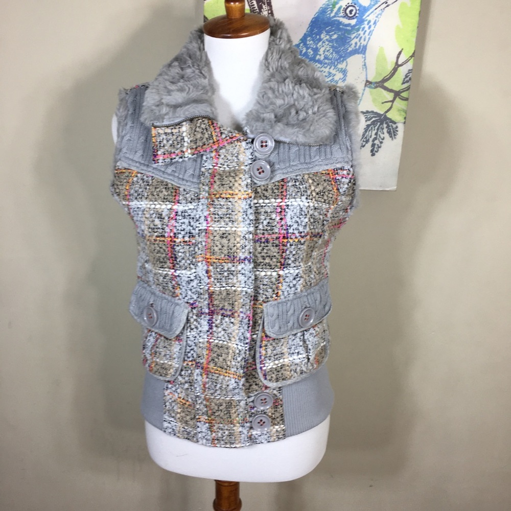 BKE Tweed Knit Fur Lined Vest